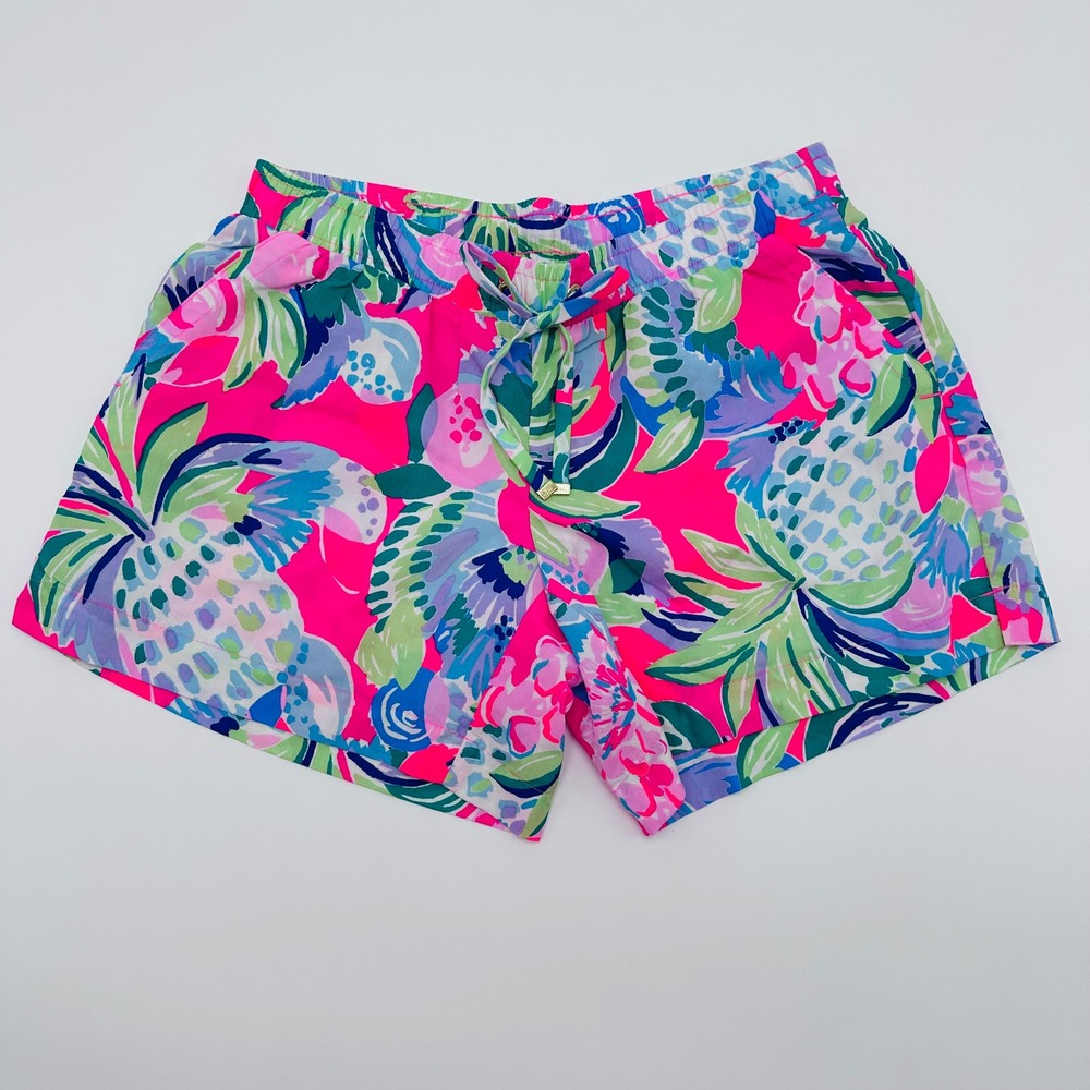 Lilly Pulitzer Ocean Trail Shorts Pink Tropical Floral Pineapple XS 006336